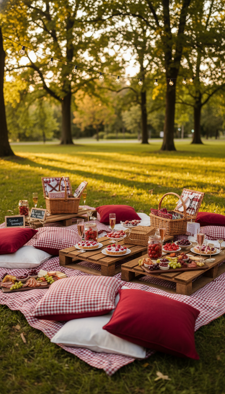 Scarlet Serenade: Chic Outdoor Picnic
