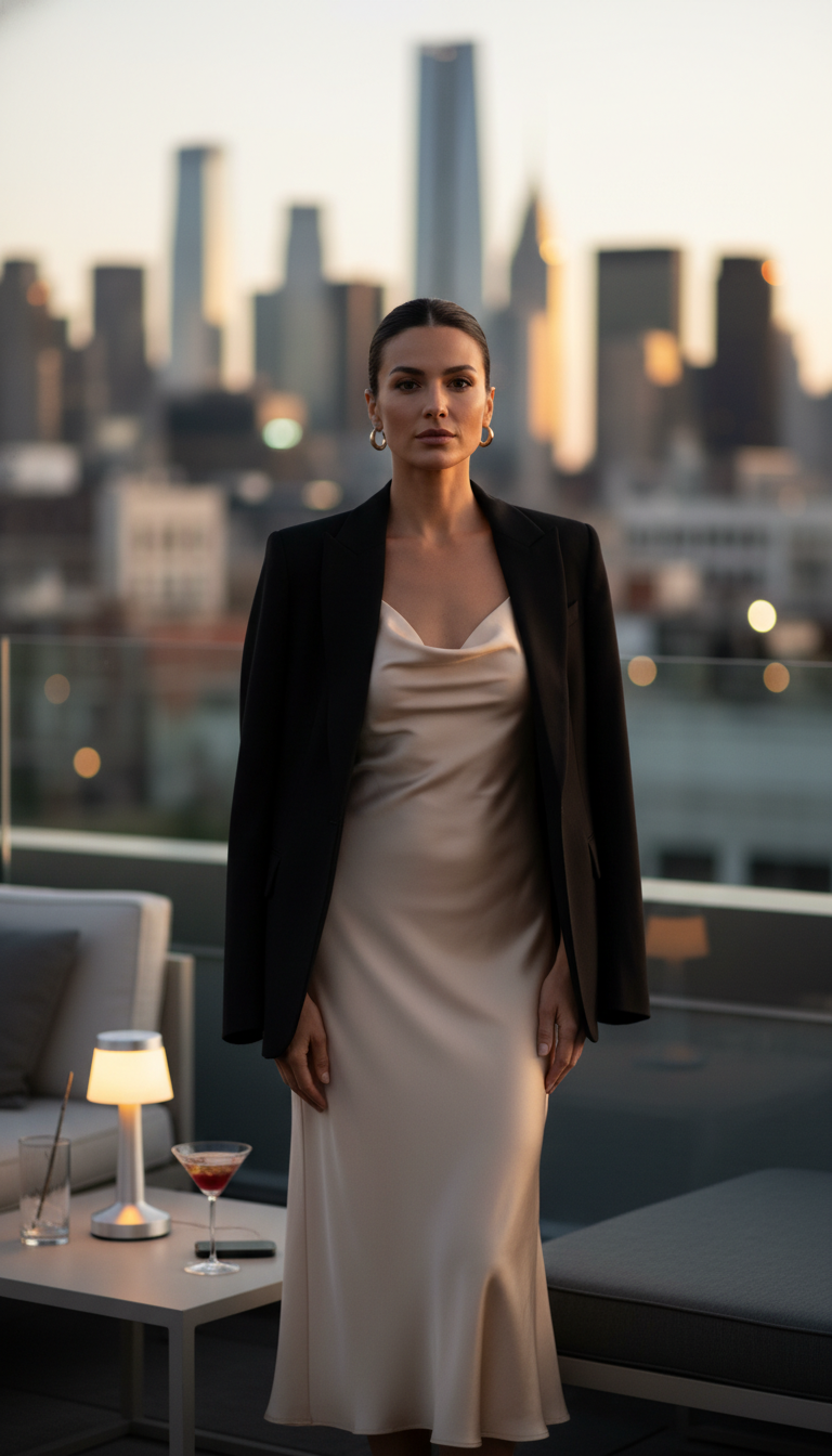 Satin Slip Dress with a Blazer