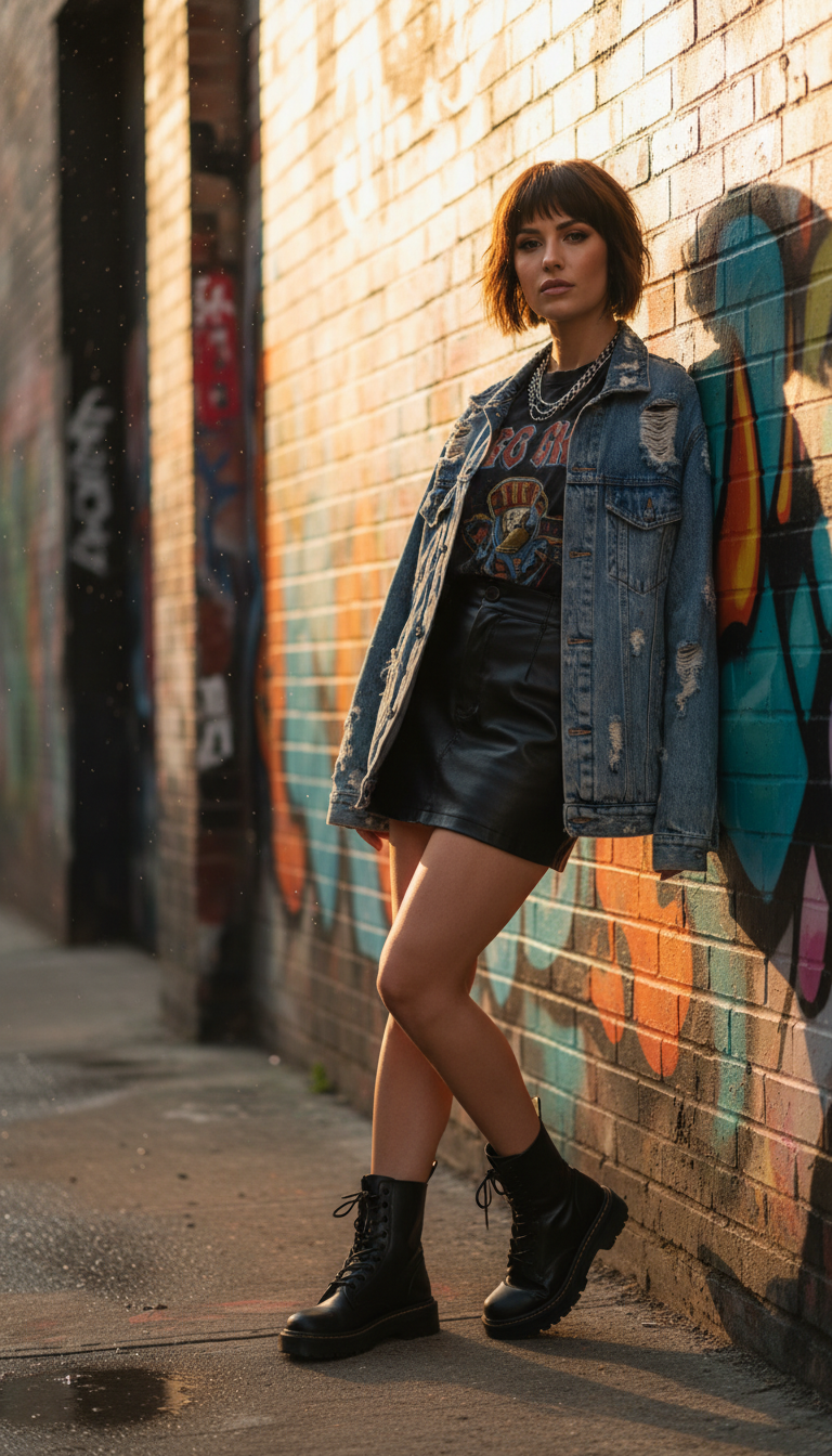 Edgy Leather & Denim Ensemble