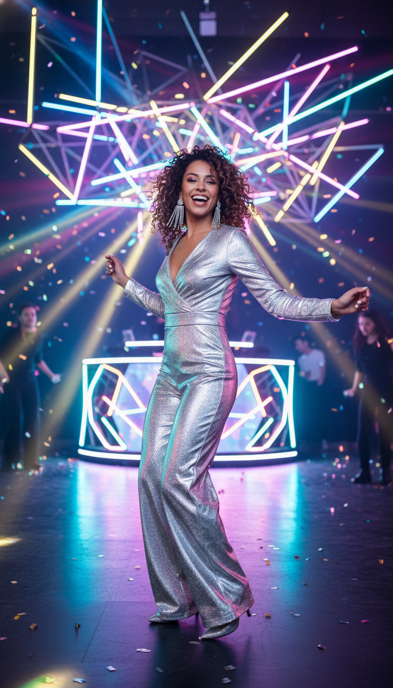 Festive Metallic Jumpsuit with Statement Jewelry