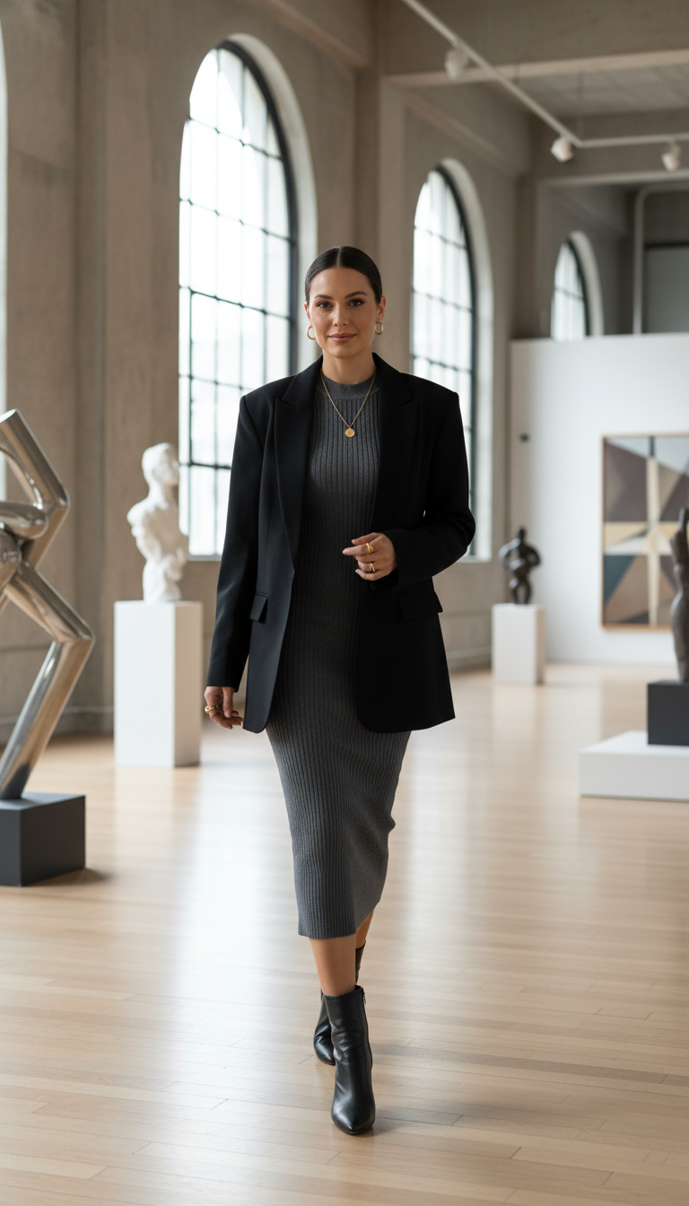 Sleek Knitted Bodycon Dress with Blazer