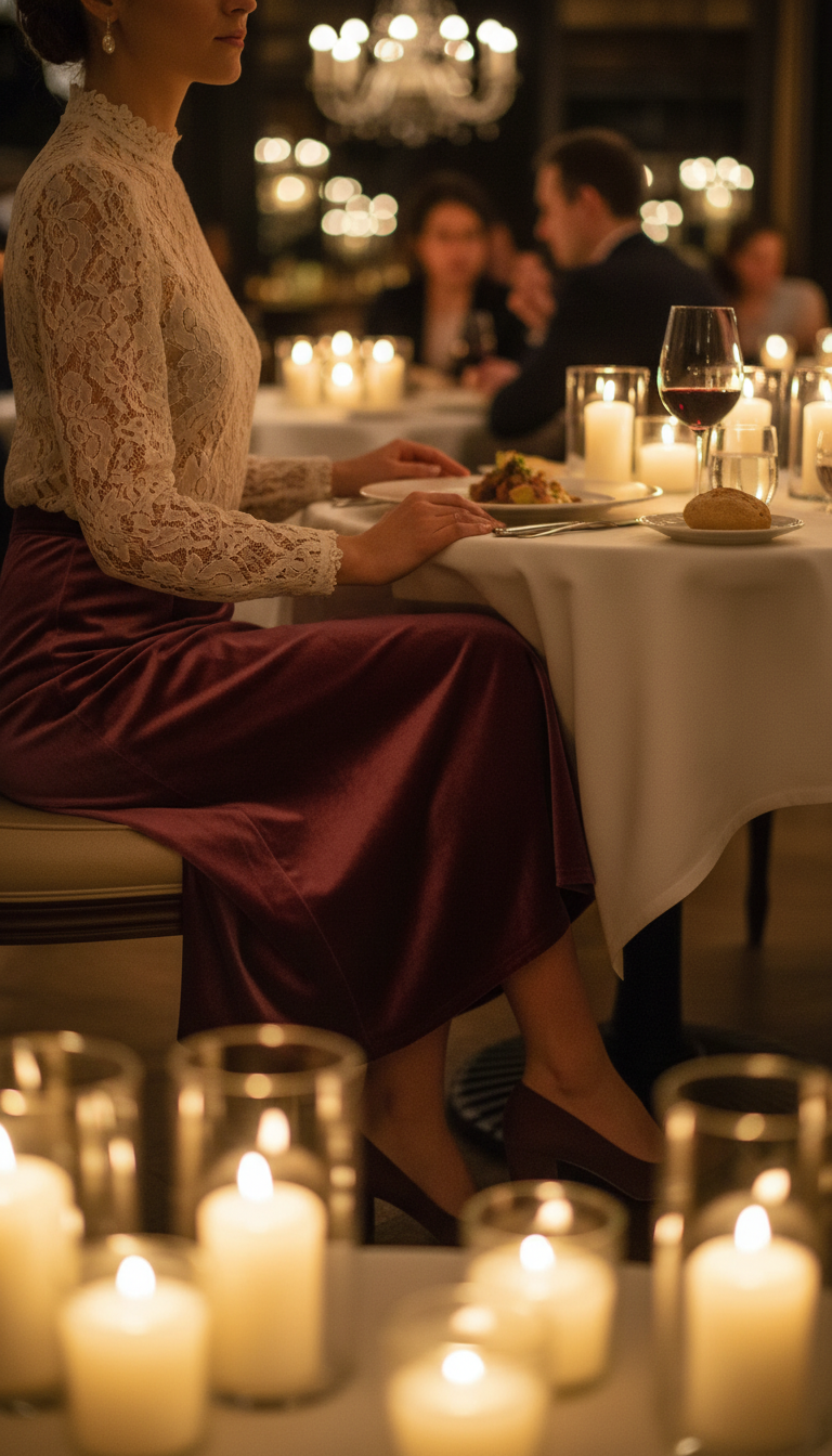 Sophisticated Velvet Midi Skirt & Blouse