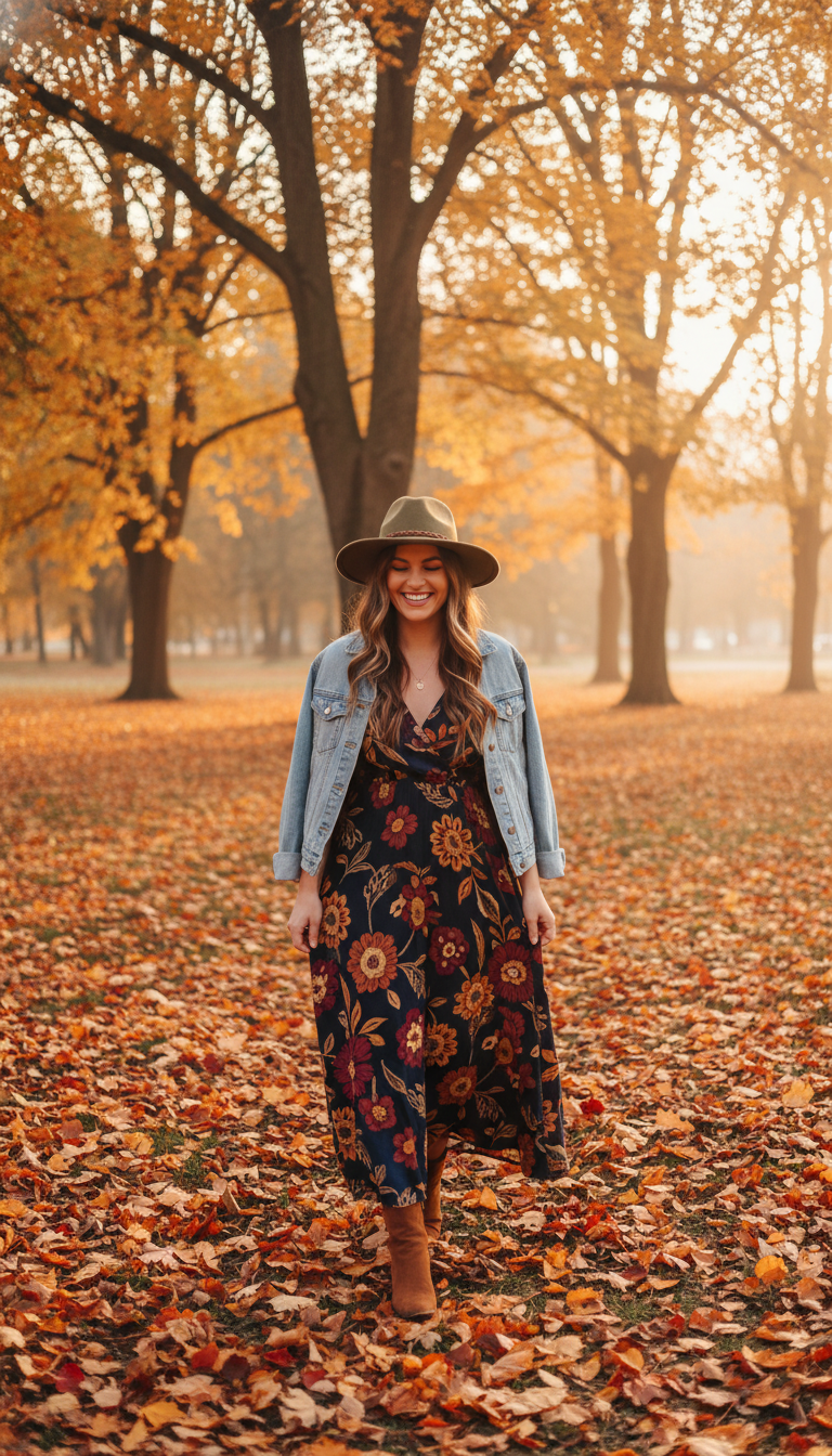 Boho Maxi Dress with Denim Jacket
