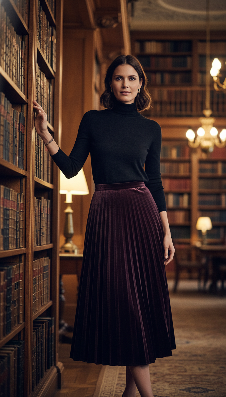 Velvet Midi Skirt & Turtleneck