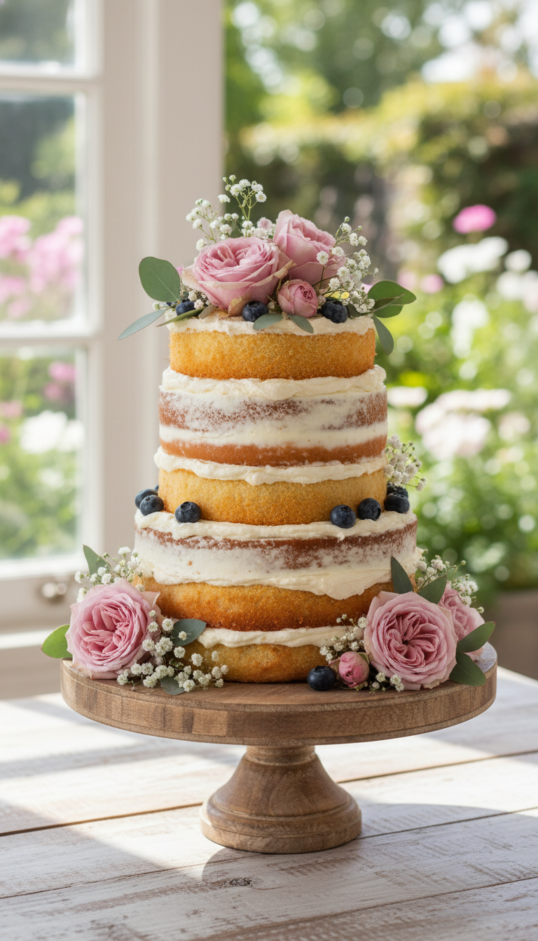 Rustic Naked Cake with Fresh Flowers