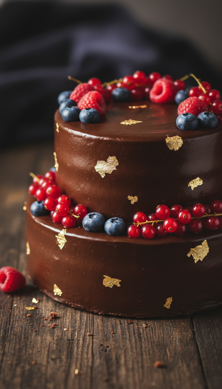 Glamorous Gold Leaf & Berry Cake