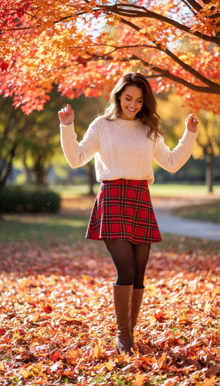 Plaid Skirt, Sweater, and Tights Combo