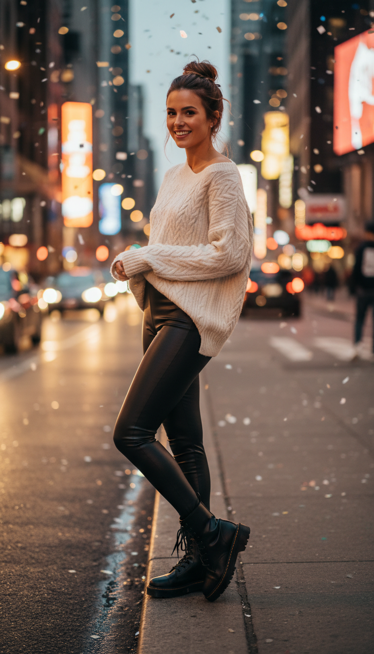 Leather Leggings with an Oversized Sweater