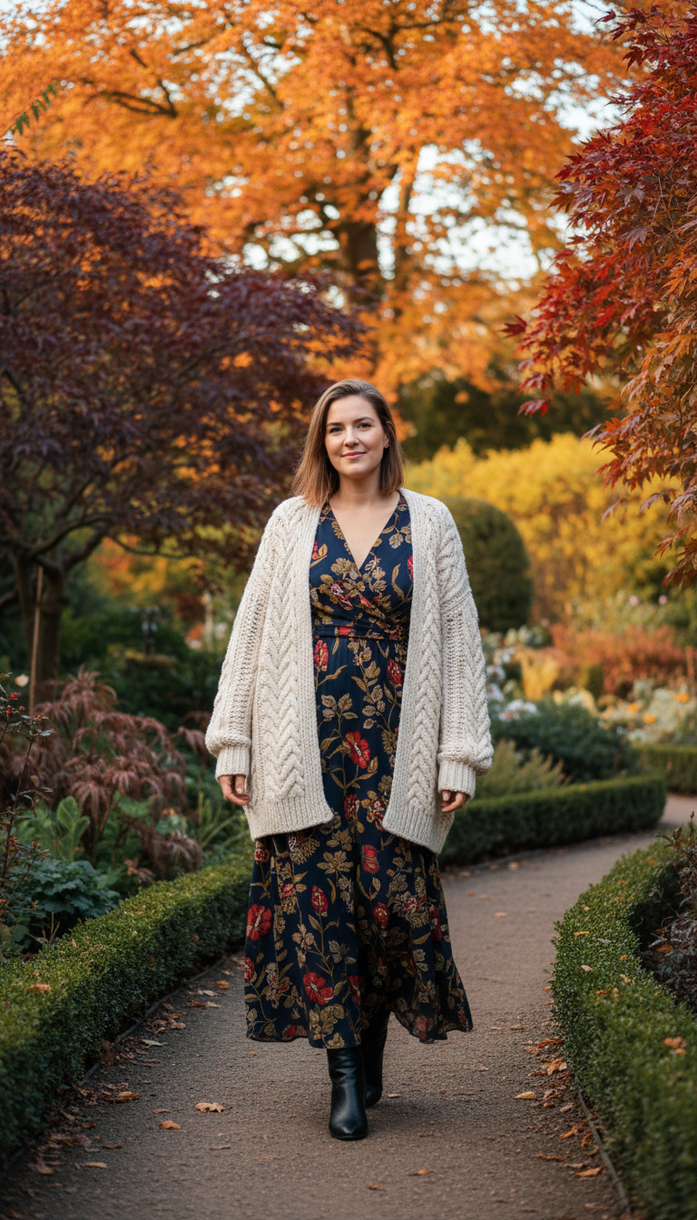 Floral Maxi Dress with a Chunky Cardigan