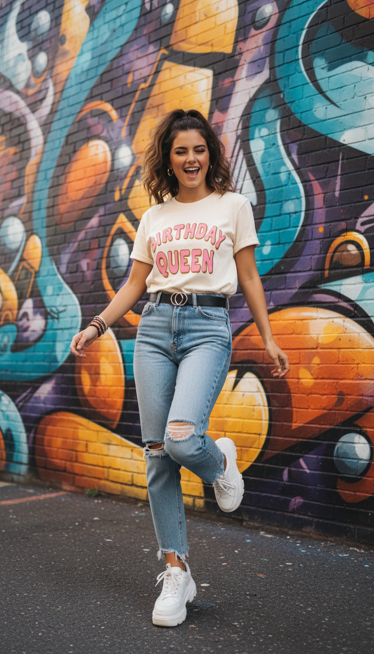 Chic Graphic Tee & High-Waisted Jeans