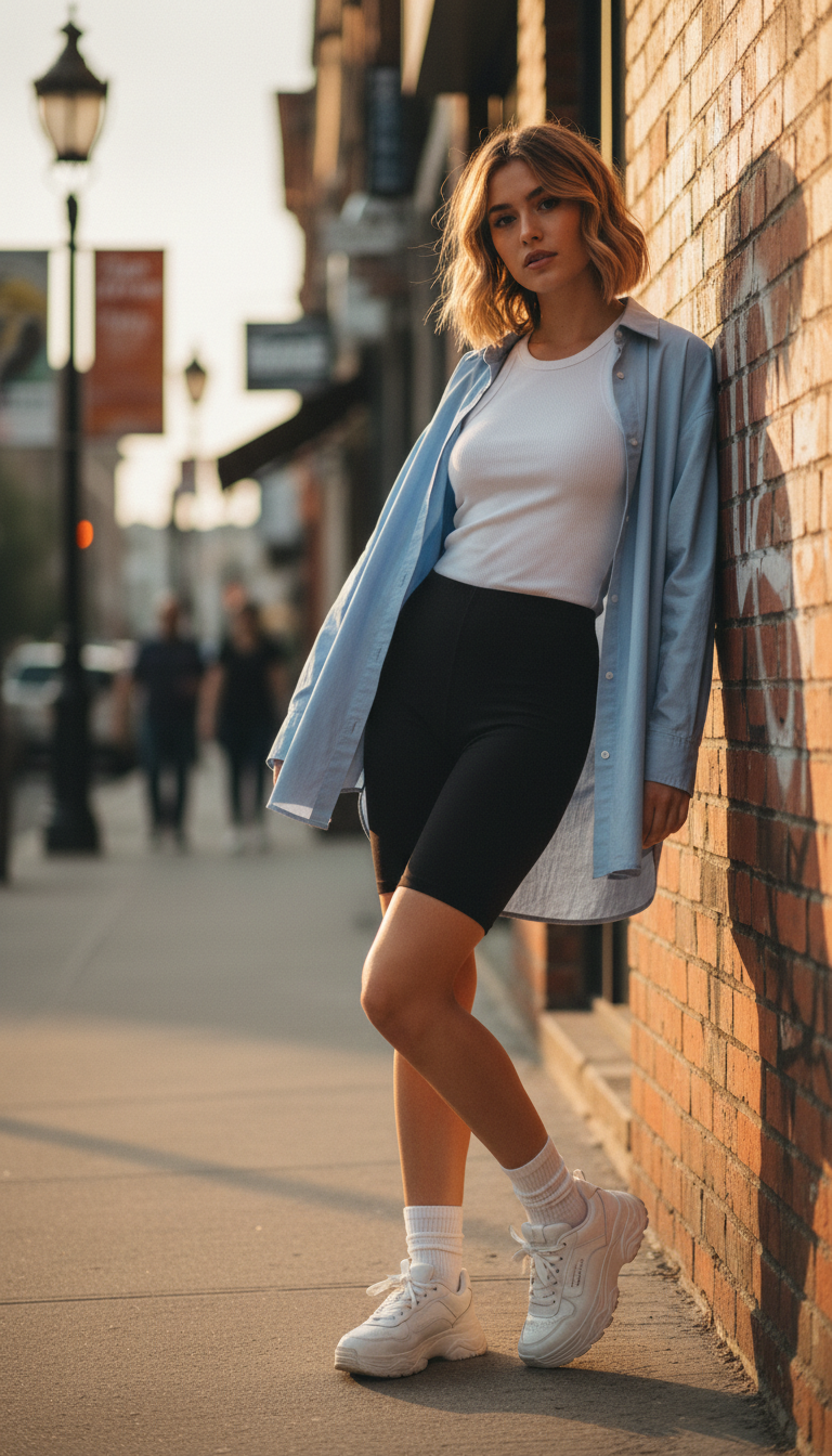 Oversized Button-Down & Biker Shorts