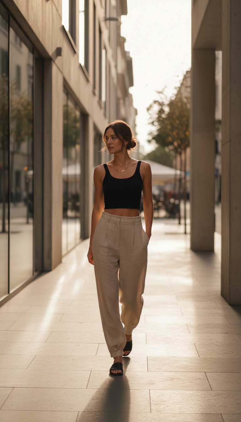 Loose-Fit Trousers & Cropped Tank Top