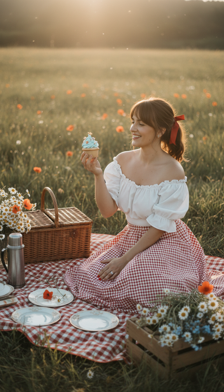 Gingham Midi & Off-Shoulder Top Charm