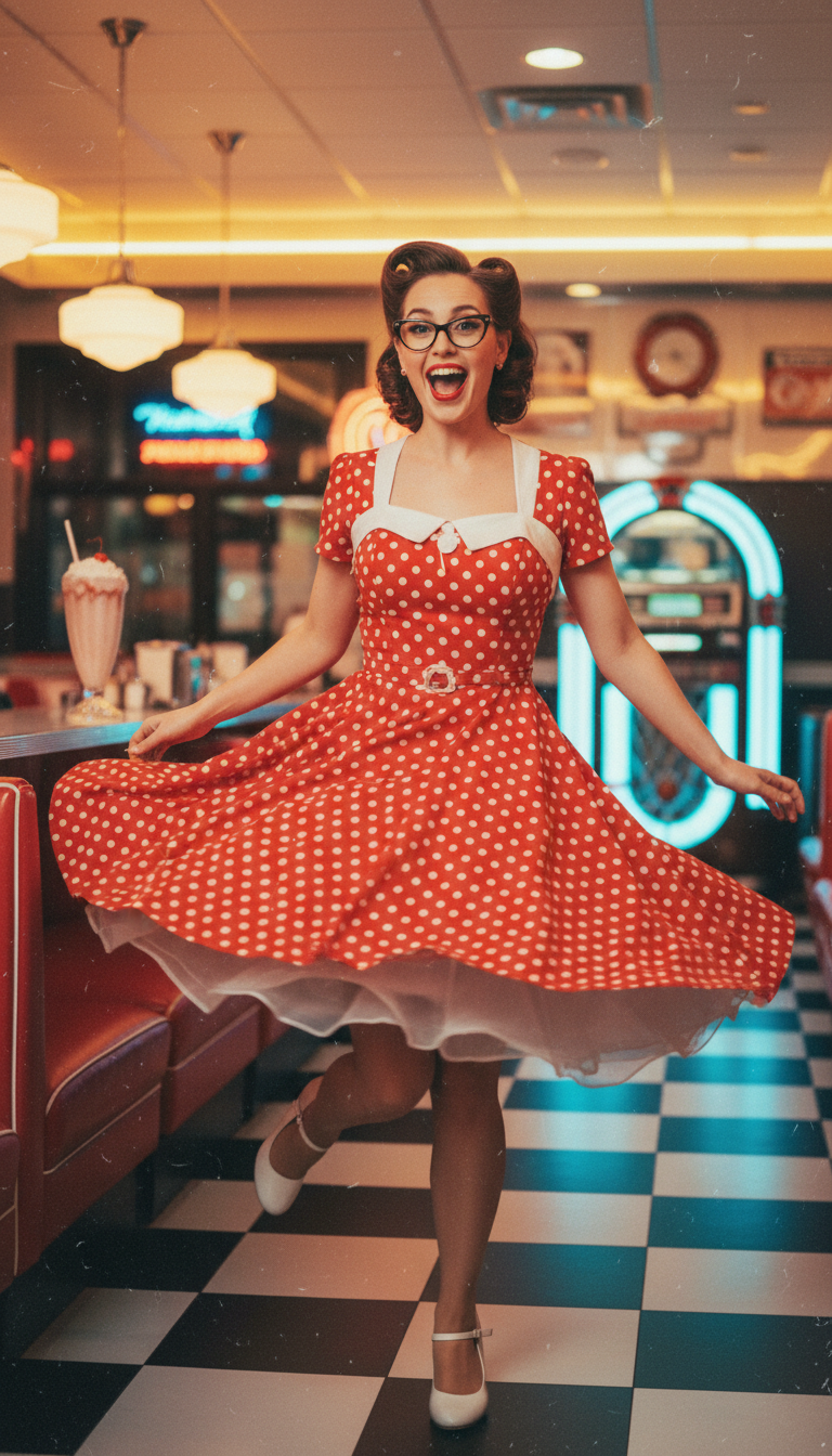 Vintage Charm & Twirls: Retro Polka Dot Swing Dress