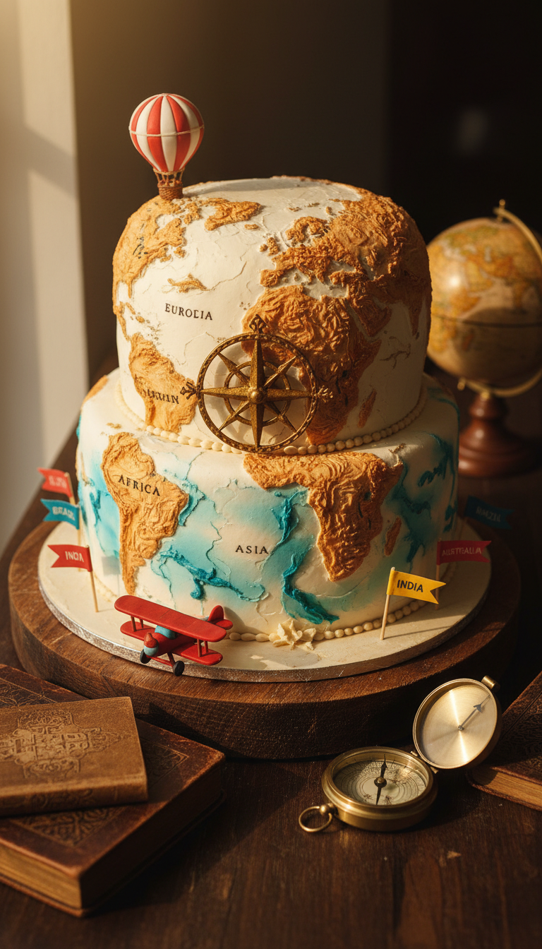 World Traveler's Adventure Map Cake