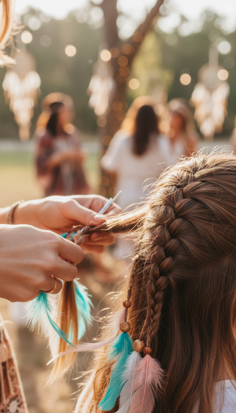 Feather and Bead Hair Braiding