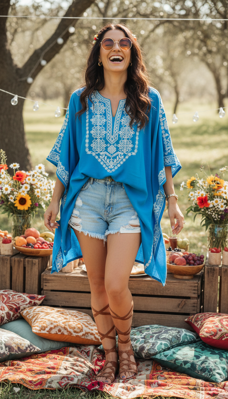Embroidered Tunic & Denim Shorts