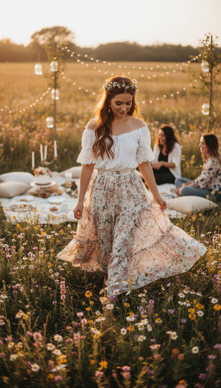 Off-Shoulder Blouse & Tiered Skirt