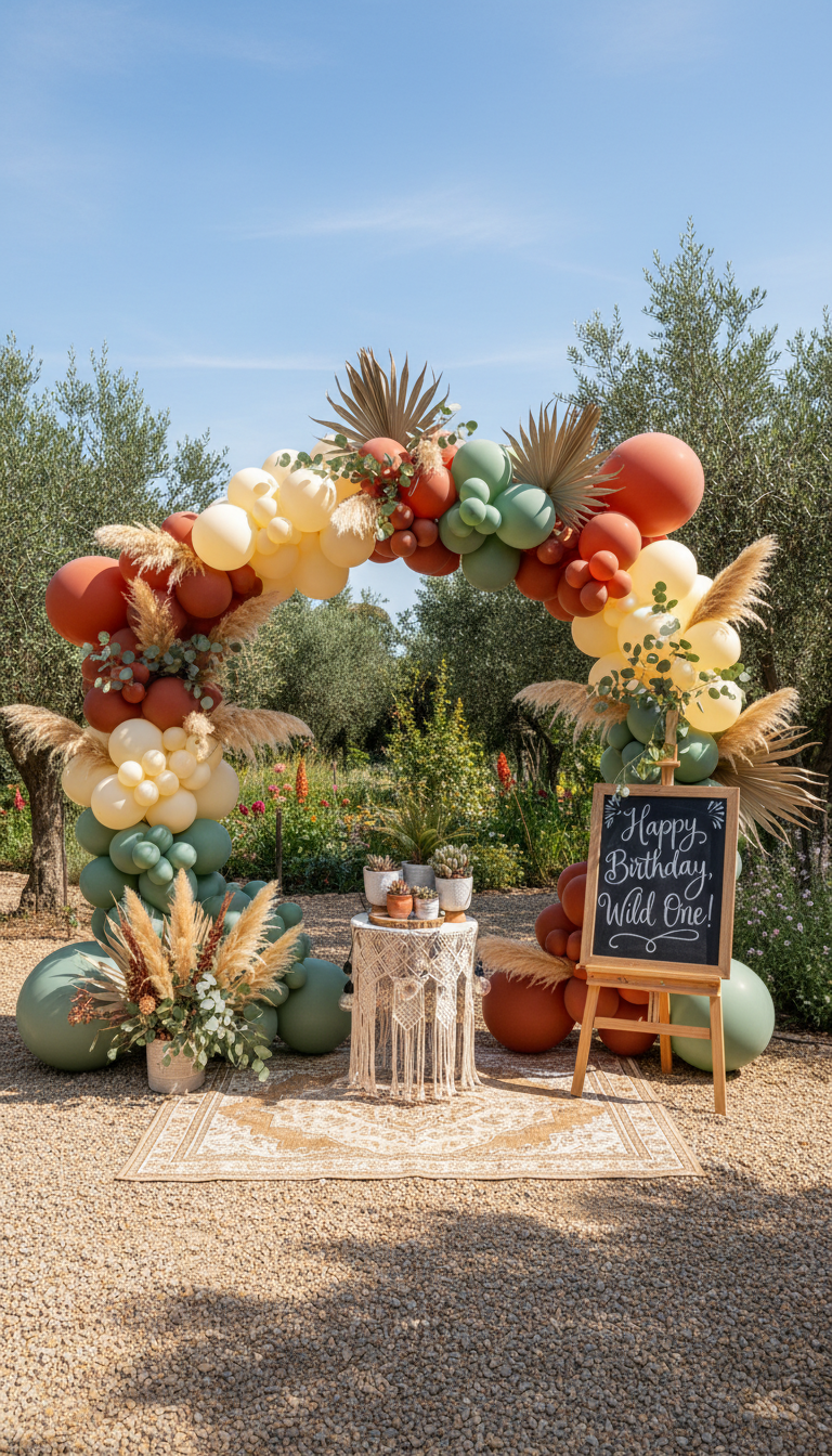Boho Balloon Arch with Pampas Grass