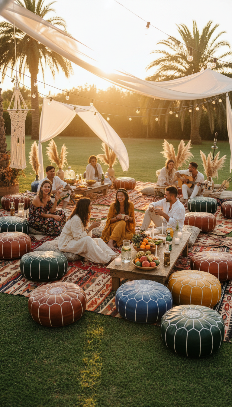 Moroccan Poufs & Patterned Rugs