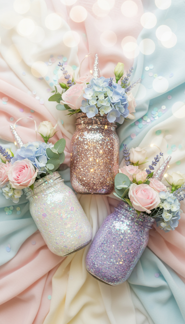 Glitter Unicorn Mason Jar Centerpieces