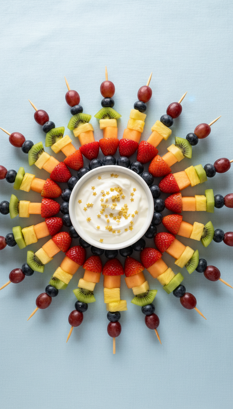 Rainbow Fruit Skewers with Star Dip