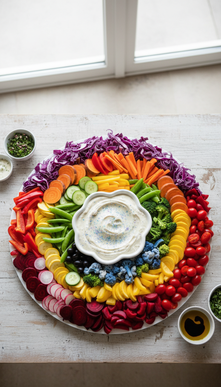 Rainbow Veggie Platter with Cloud Dip