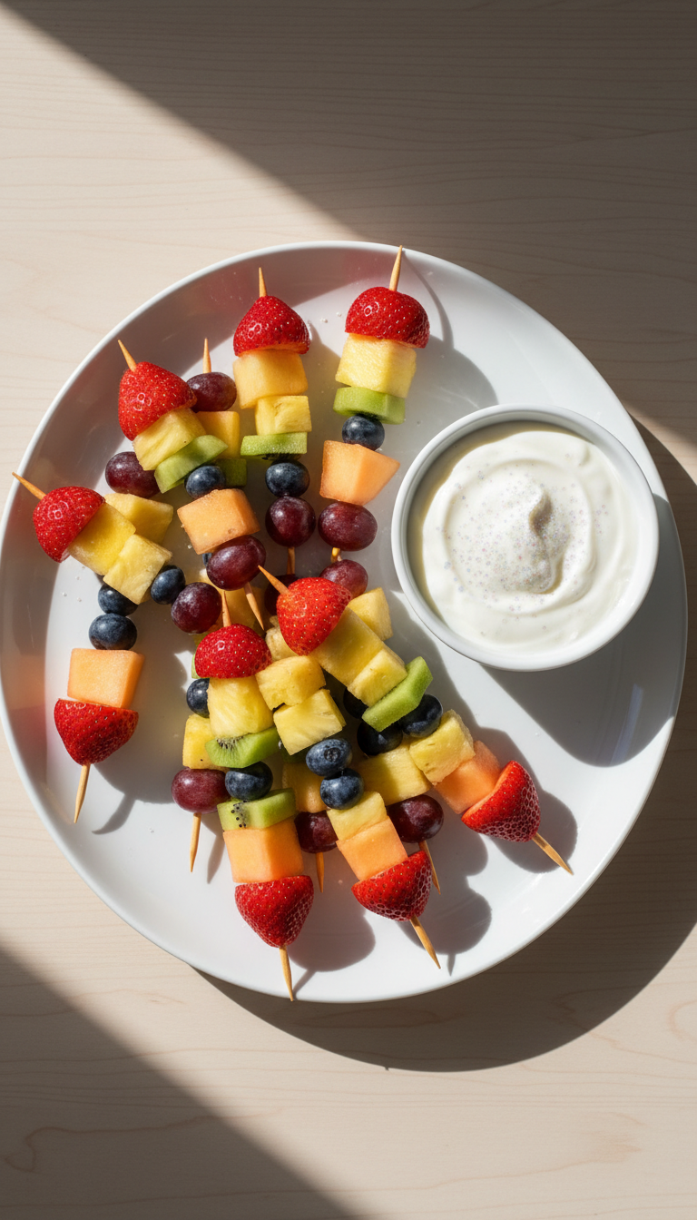 Rainbow Fruit Skewers & Yogurt Dip