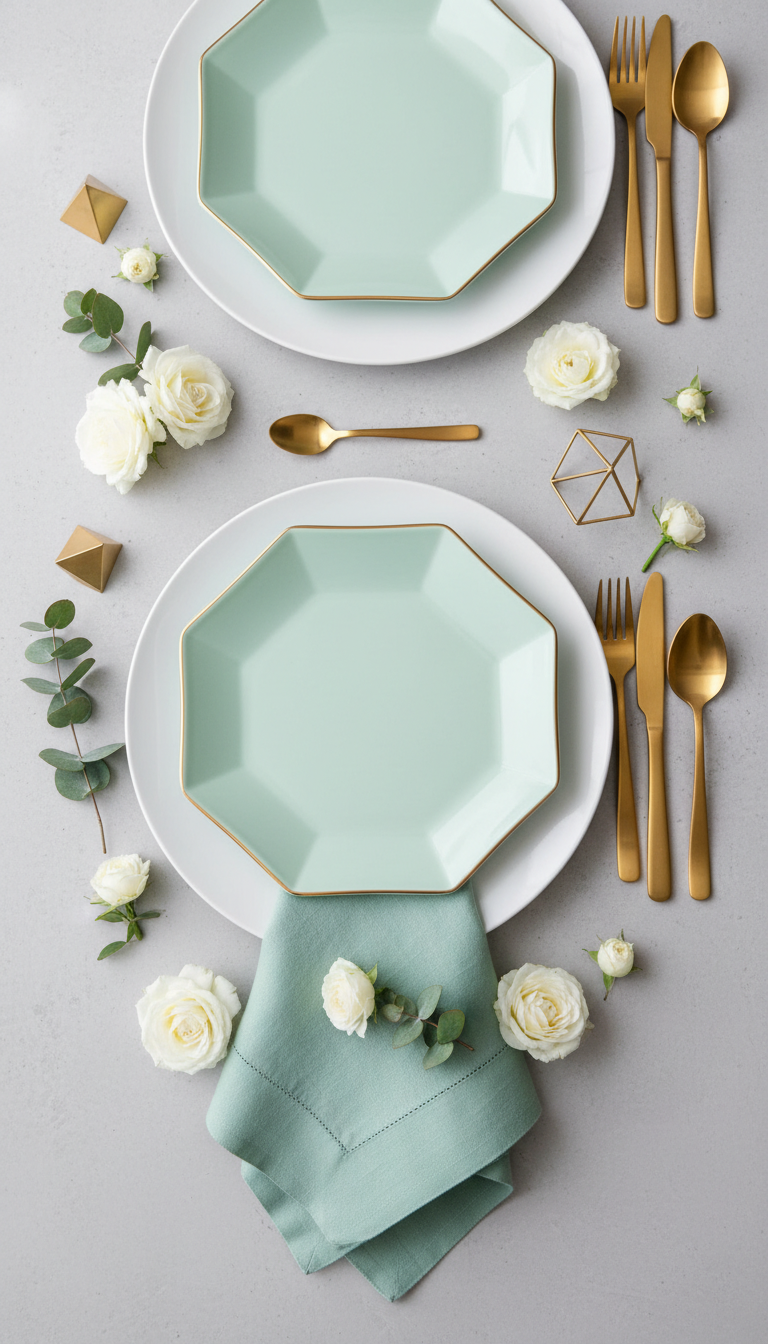 Mint and Gold Geometric Tablescape