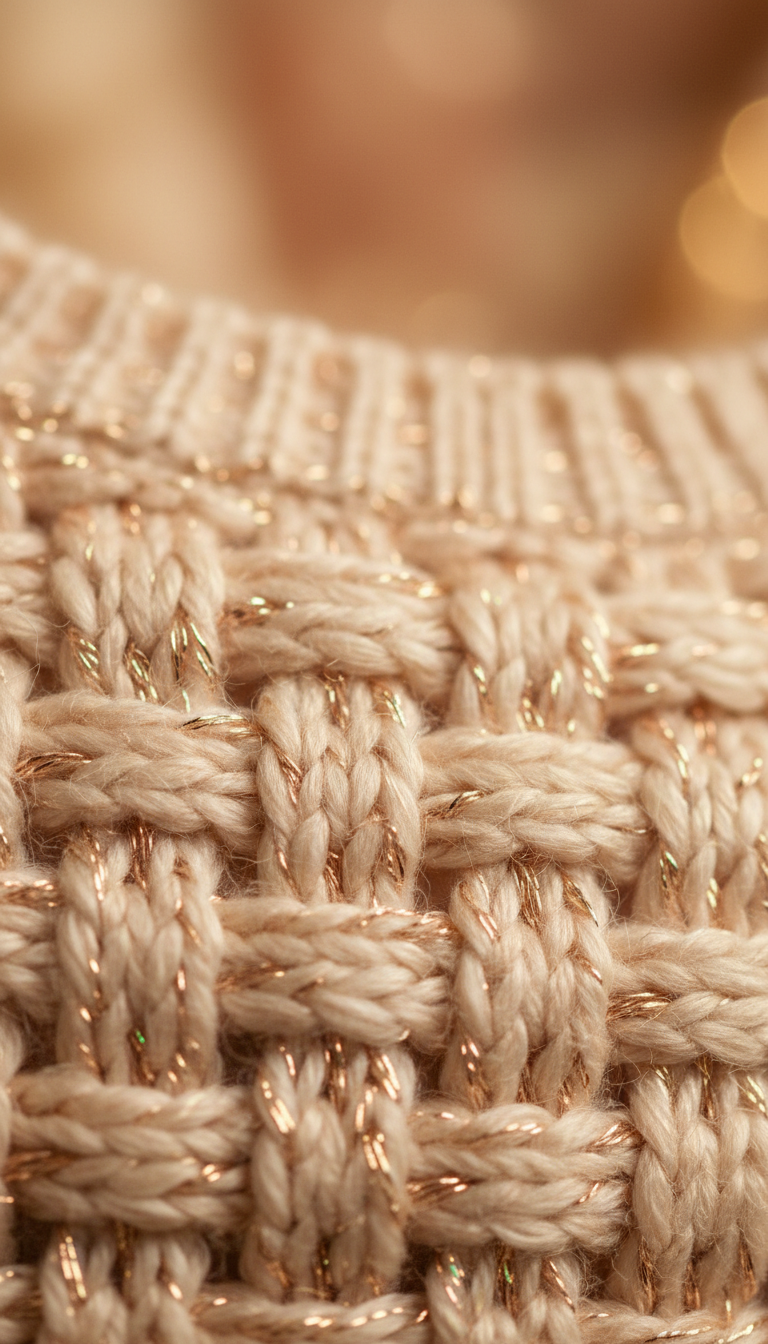 Cream and Rose Gold Metallic Knit