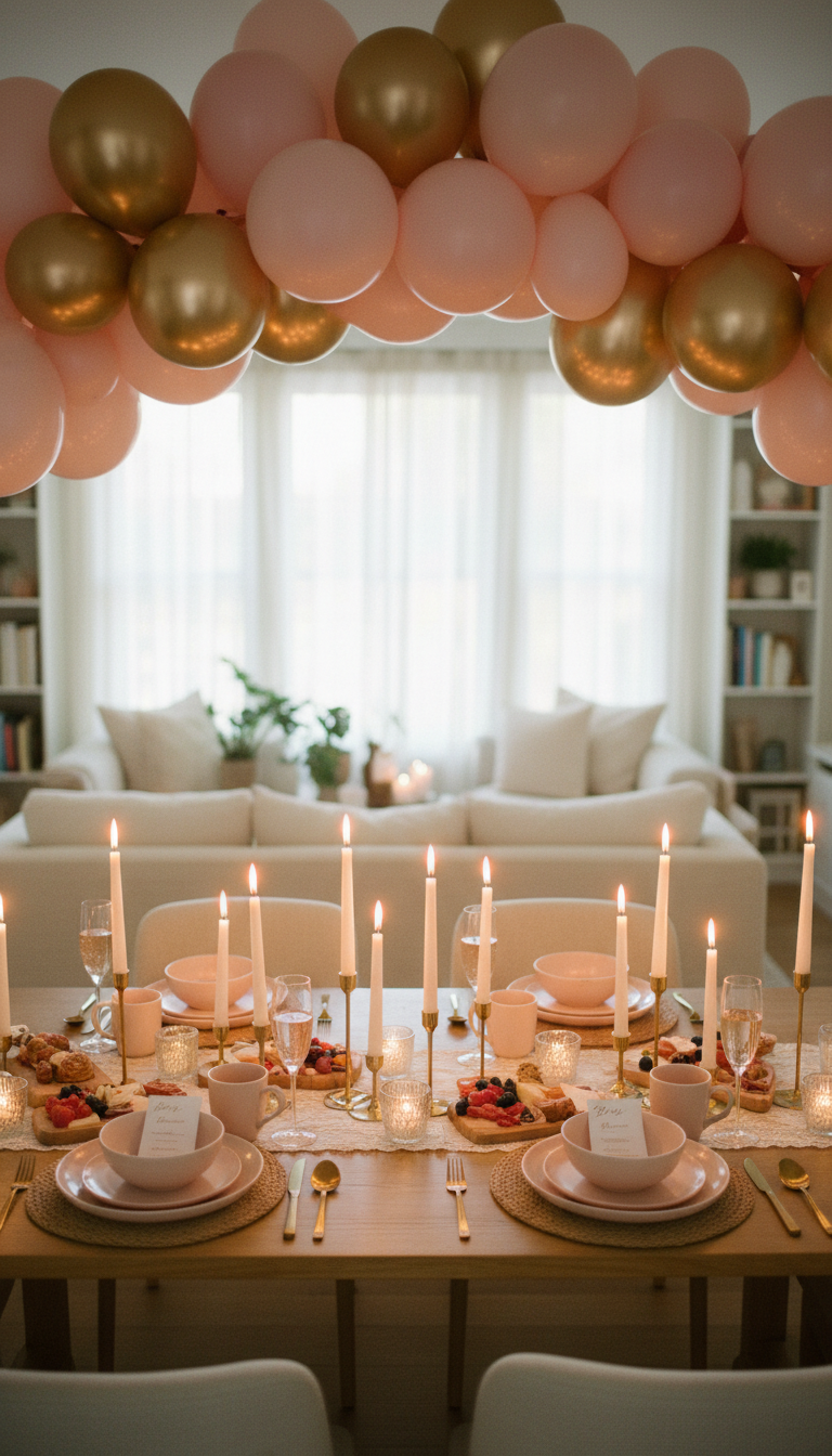 Blush Pink & Gold Balloon Canopy Brunch