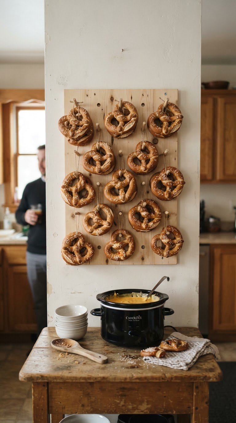 The Strongman's Pretzel Pegboard with Warm Beer Cheese