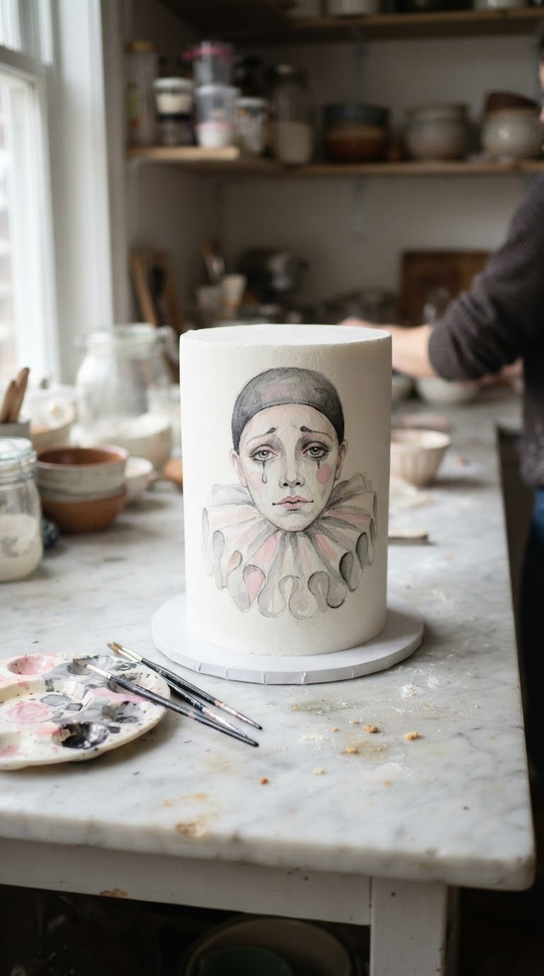 The Hand-Painted Pierrot Watercolor Fondant Tier