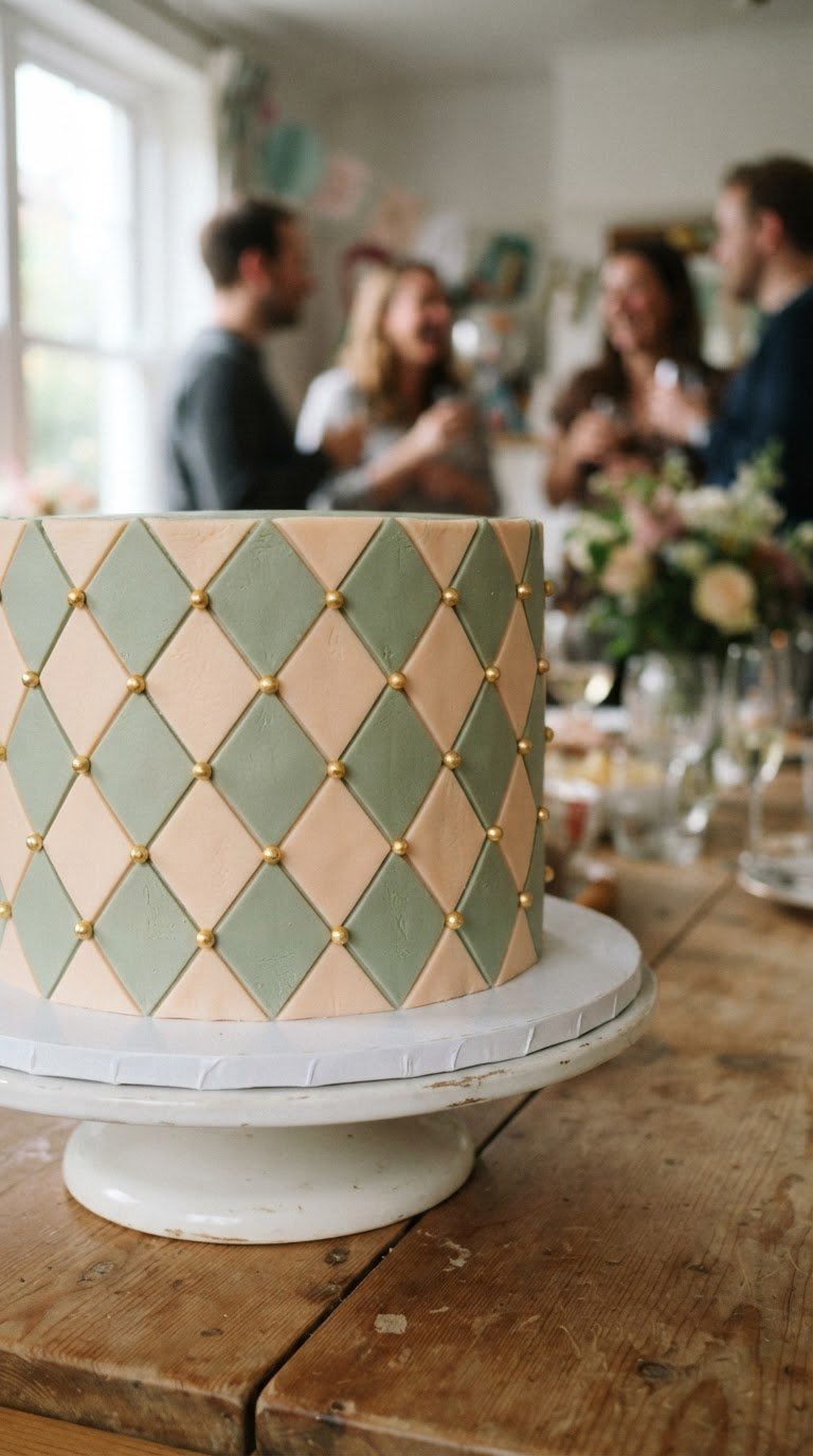 The Pastel Harlequin Diamond Grid with Edible Gold Beads
