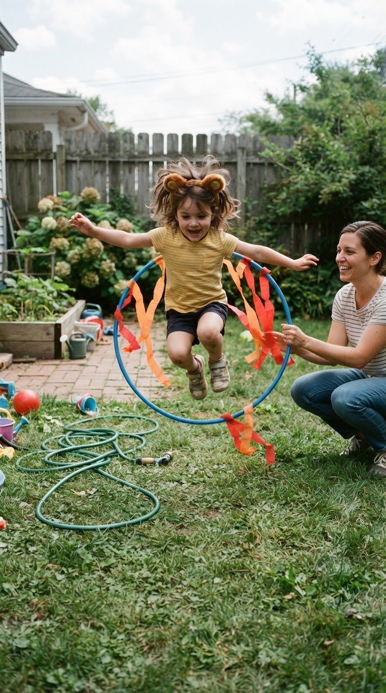 Leaping Lions Through the Ribboned Fire Hoop