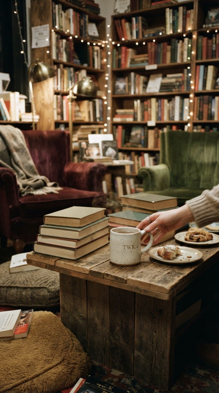 cozy bookstore theme birthday party for book lovers