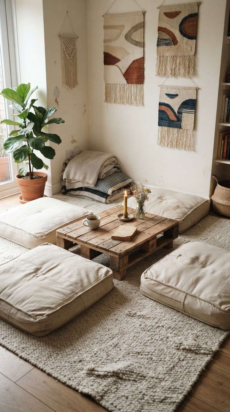 The Low-Slung Canvas Floor Pillow Oasis with Woven Tapestry Pods