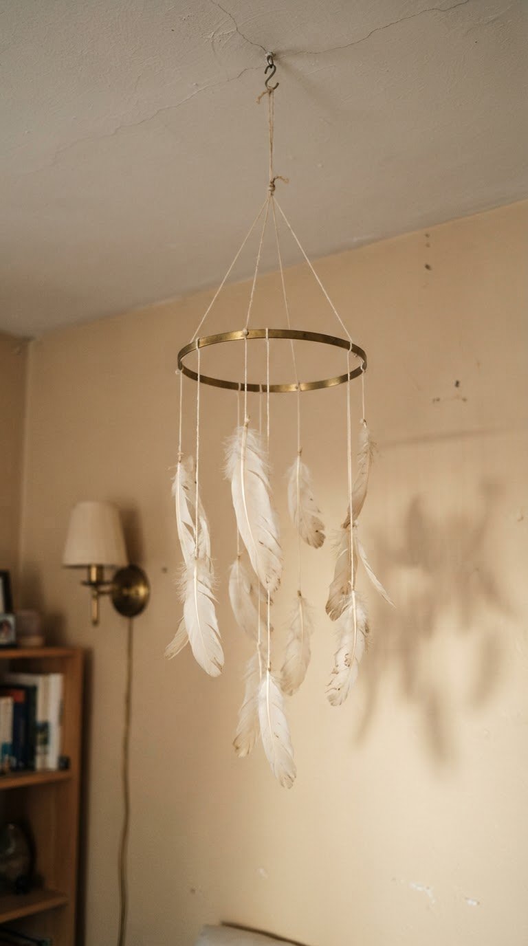 The Kinetic Brass-Ring and Feather Hanging Mobiles